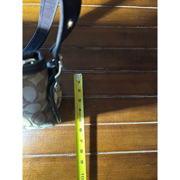 Coach Signature C Monogram Canvas Leather Trim Shoulder Bag‎ Brown Beige - Picture 3 of 8